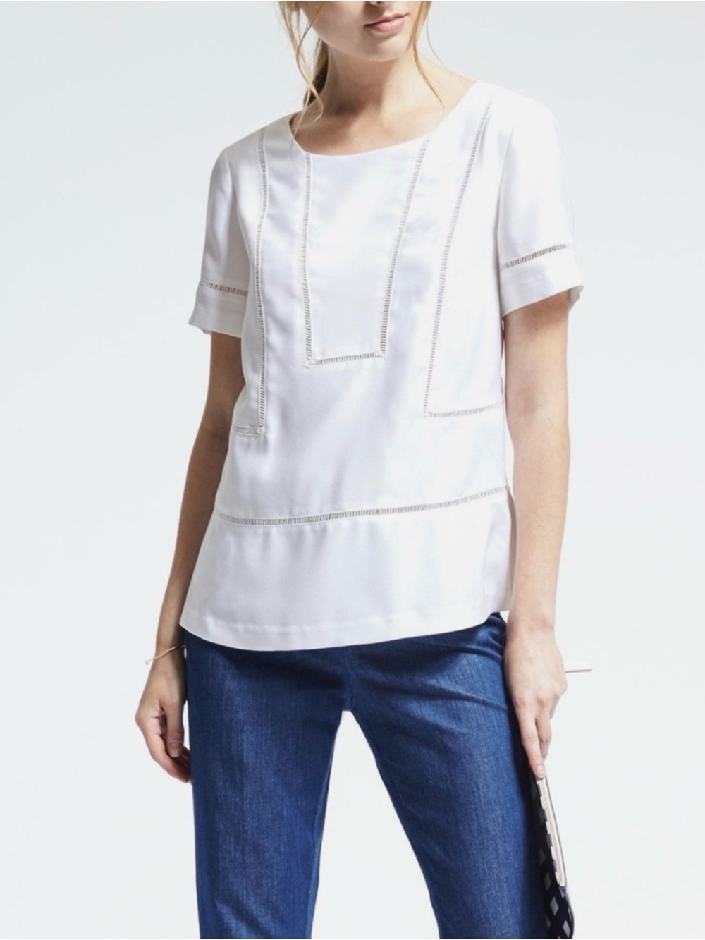 Banana Republic White Ladder-Lace Short Sleeve Top | Size M